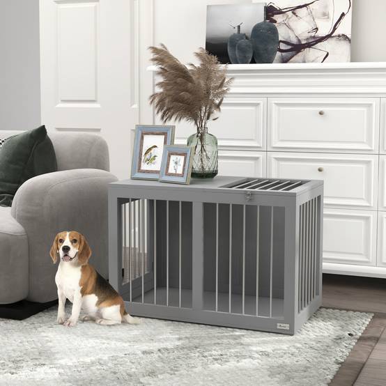 Cage pour chien intérieur avec 2 portes 80 x 50 x 56.5 cm acier et MDF gris - PANGIVO - Image 2