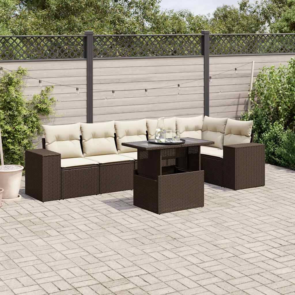 ComfortXL - Salon de jardin 7 places résine tressée avec table à hauteur ajustable marron – ComfortXL Outdoor Living - Image 1