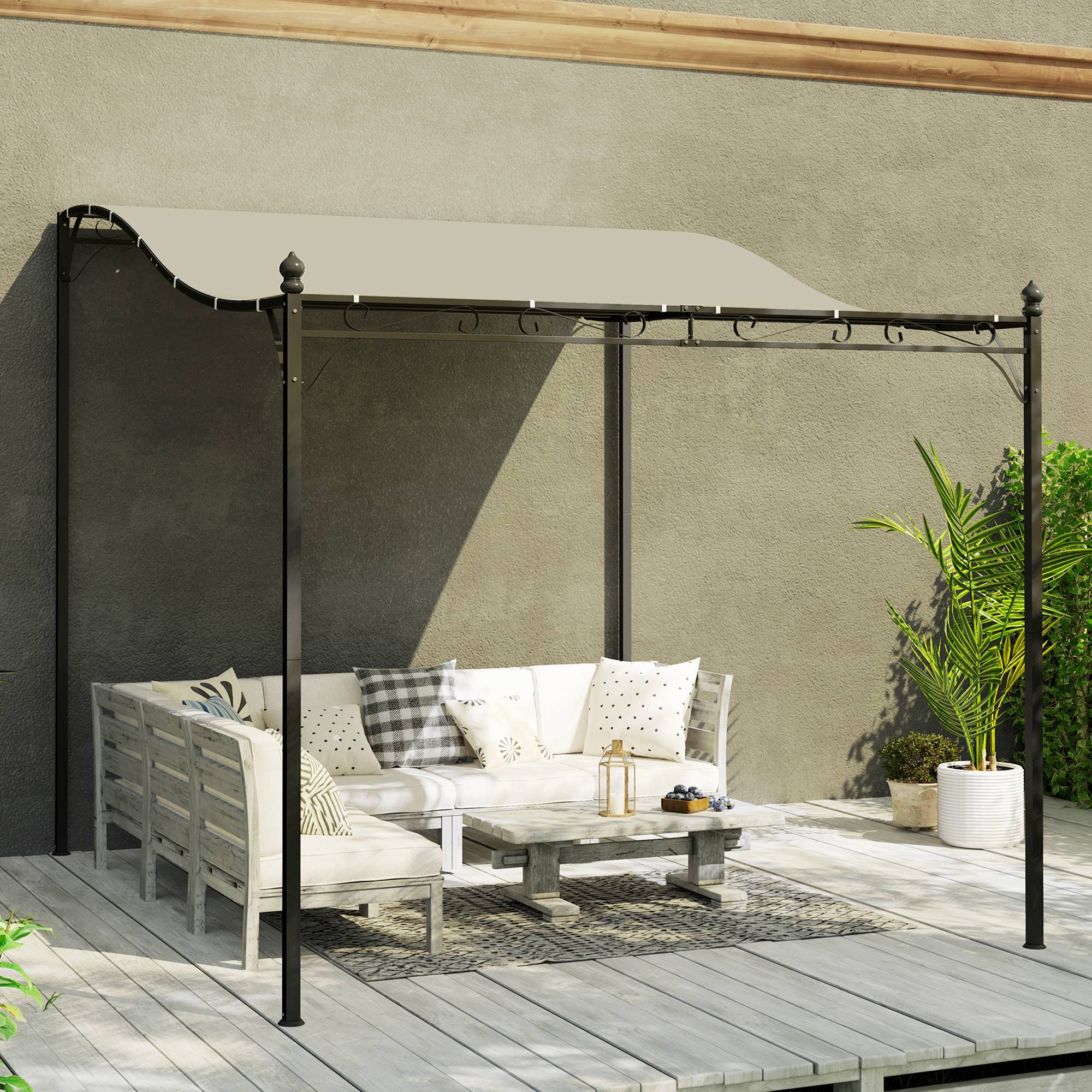 Pergola Adossée Courbée Métal Terrasse Anti-Pluie 298x248cm Crème - ComfortXL Outdoor Living - Image 10
