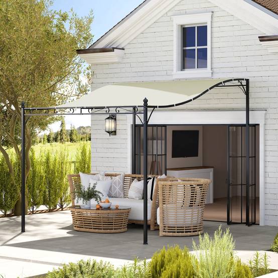 Pergola Adossée Courbée Métal Terrasse Anti-Pluie 298x248cm Crème - ComfortXL Outdoor Living - Image 3
