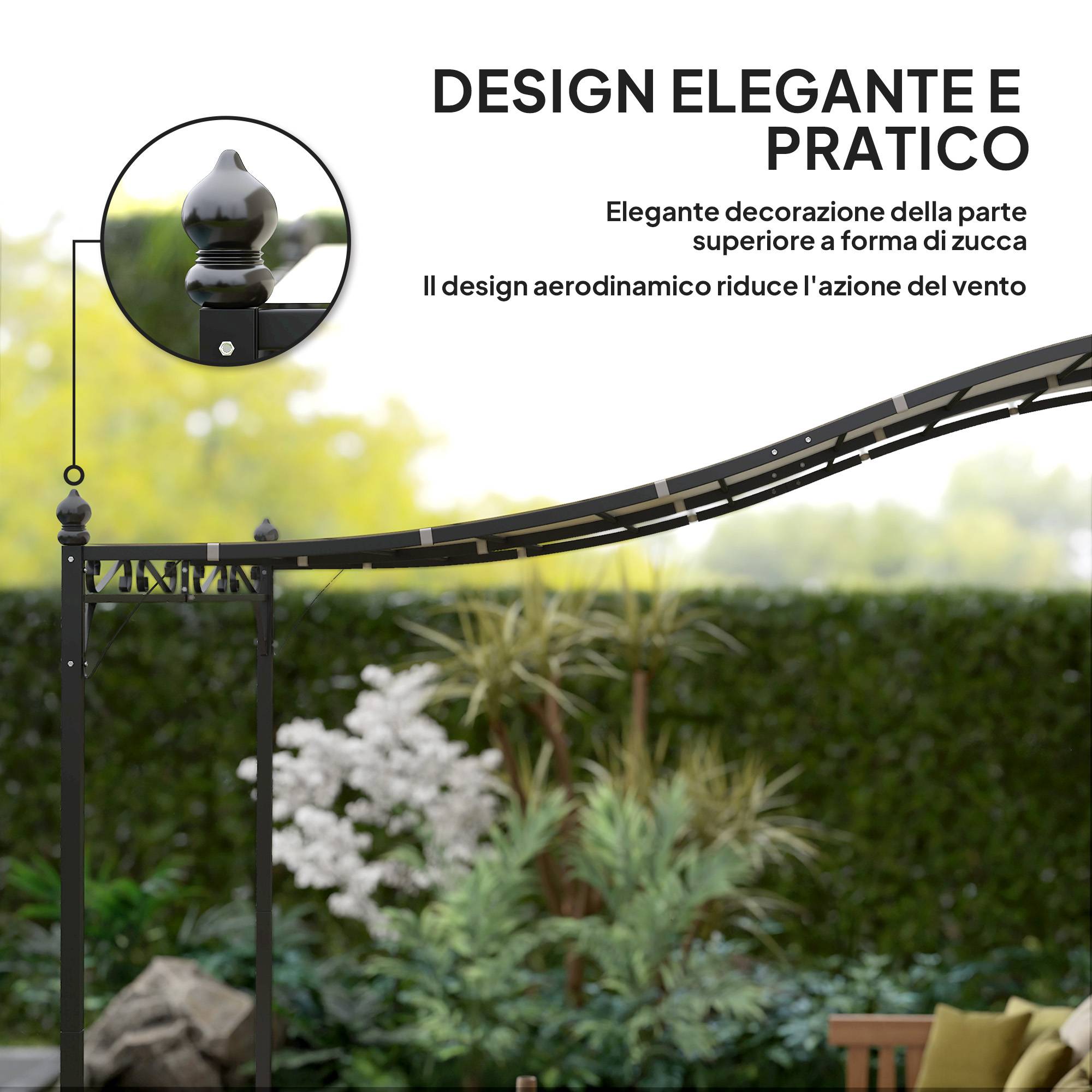 Pergola Adossée Courbée Métal Terrasse Anti-Pluie 298x248cm Crème - ComfortXL Outdoor Living - Image 9