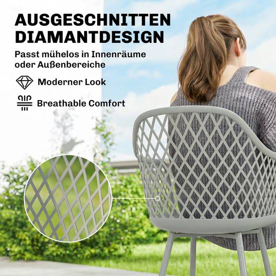 Ensemble de chaises de jardin de 4 chaises de jardin en plastique résistantes aux UV avec dossier d’accoudoir de 56 x 51 x 84 cm gris - Image 5