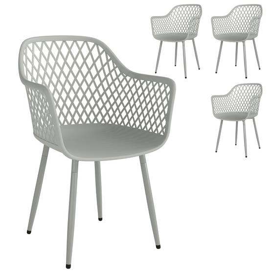 Ensemble de chaises de jardin de 4 chaises de jardin en plastique résistantes aux UV avec dossier d’accoudoir de 56 x 51 x 84 cm gris - Image 1