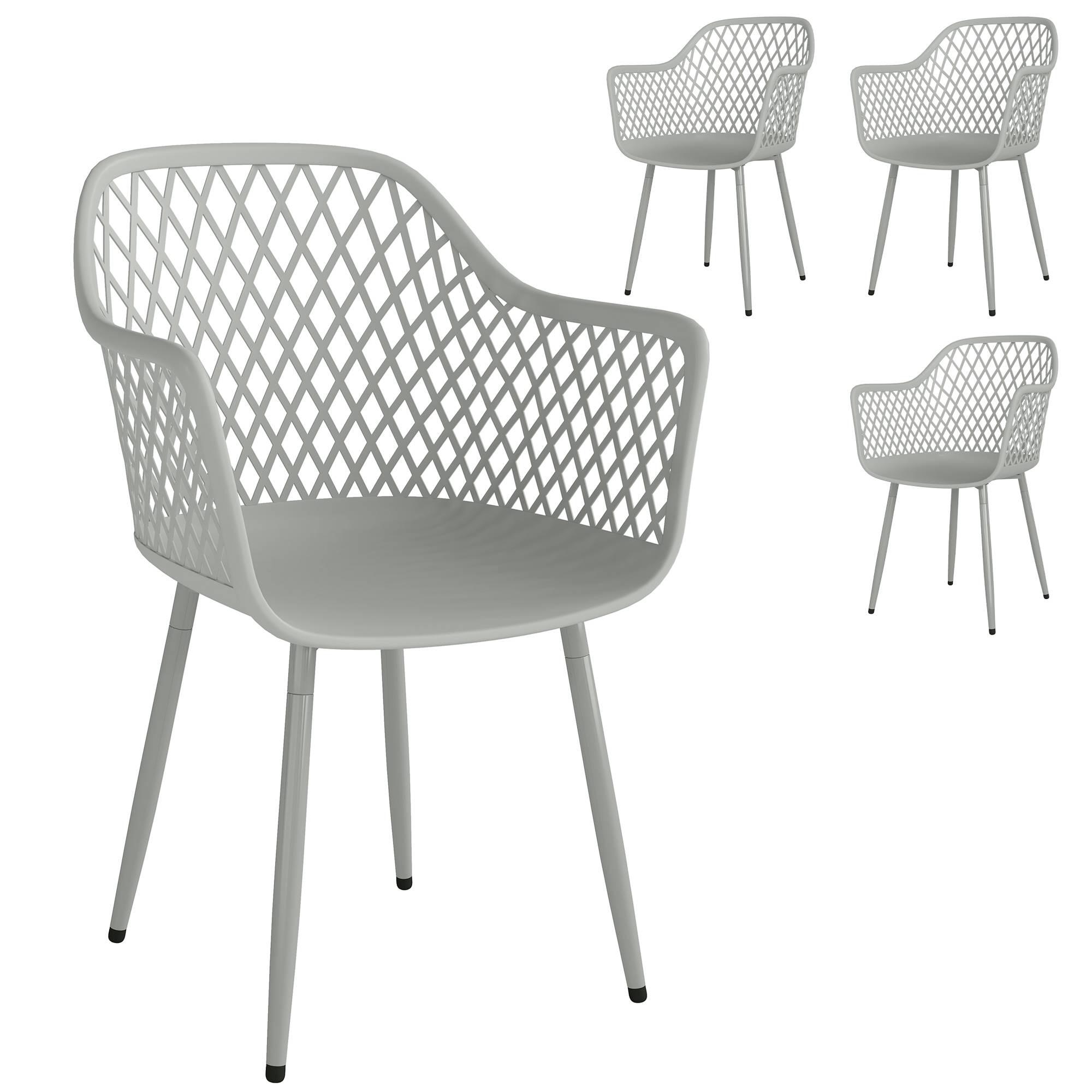 Ensemble de chaises de jardin de 4 chaises de jardin en plastique résistantes aux UV avec dossier d’accoudoir de 56 x 51 x 84 cm gris