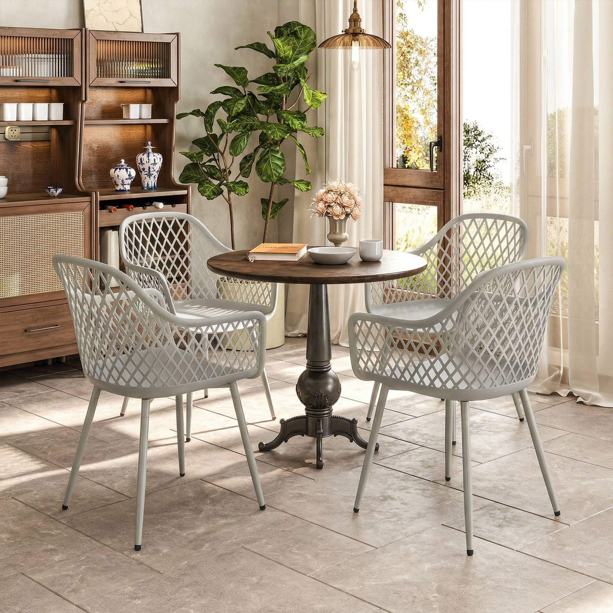 Ensemble de chaises de jardin de 4 chaises de jardin en plastique résistantes aux UV avec dossier d’accoudoir de 56 x 51 x 84 cm gris - Image 9