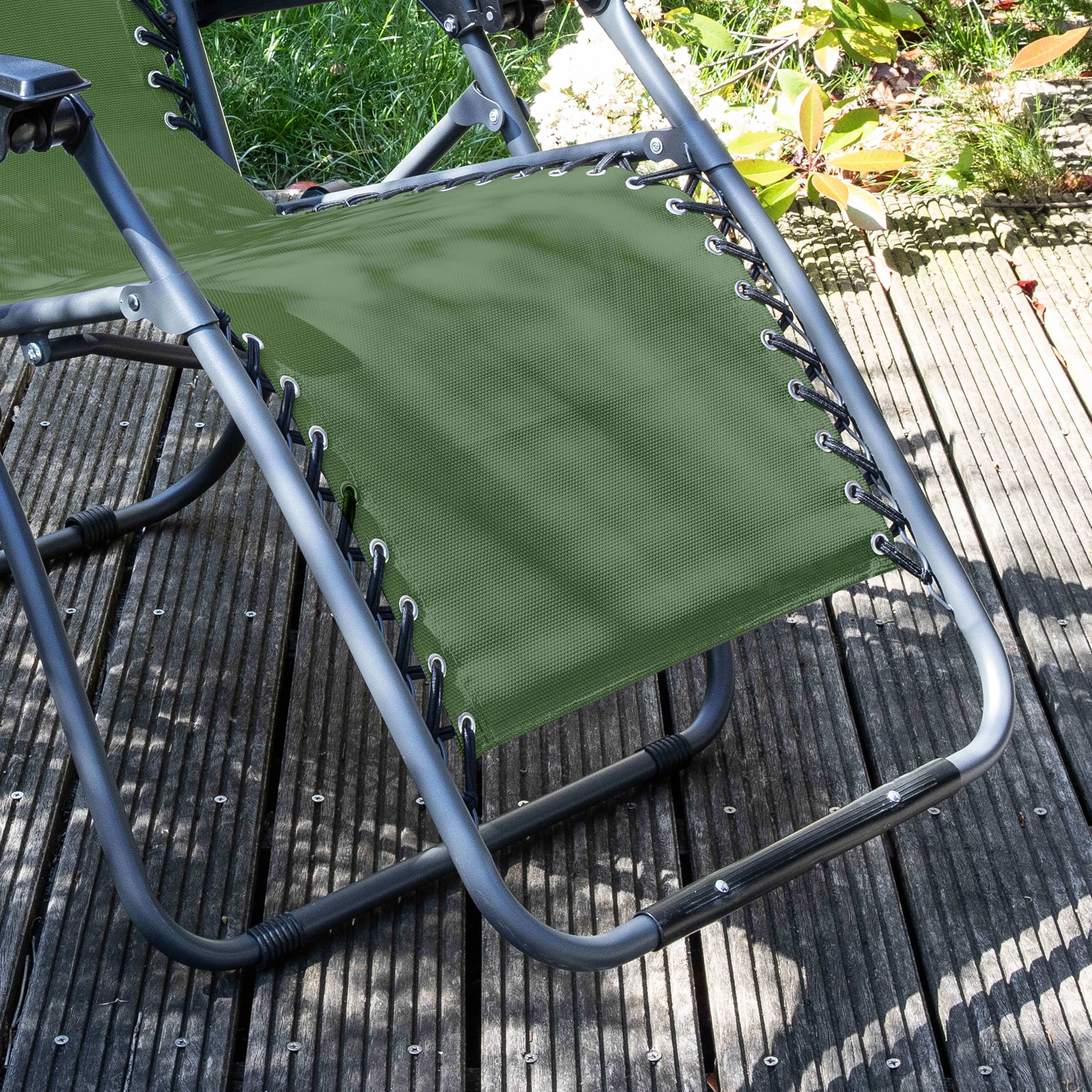 Oviala - Fauteuil relax de jardin en acier et textilène inclinable vert Monaco - Oviala - Imagen 4