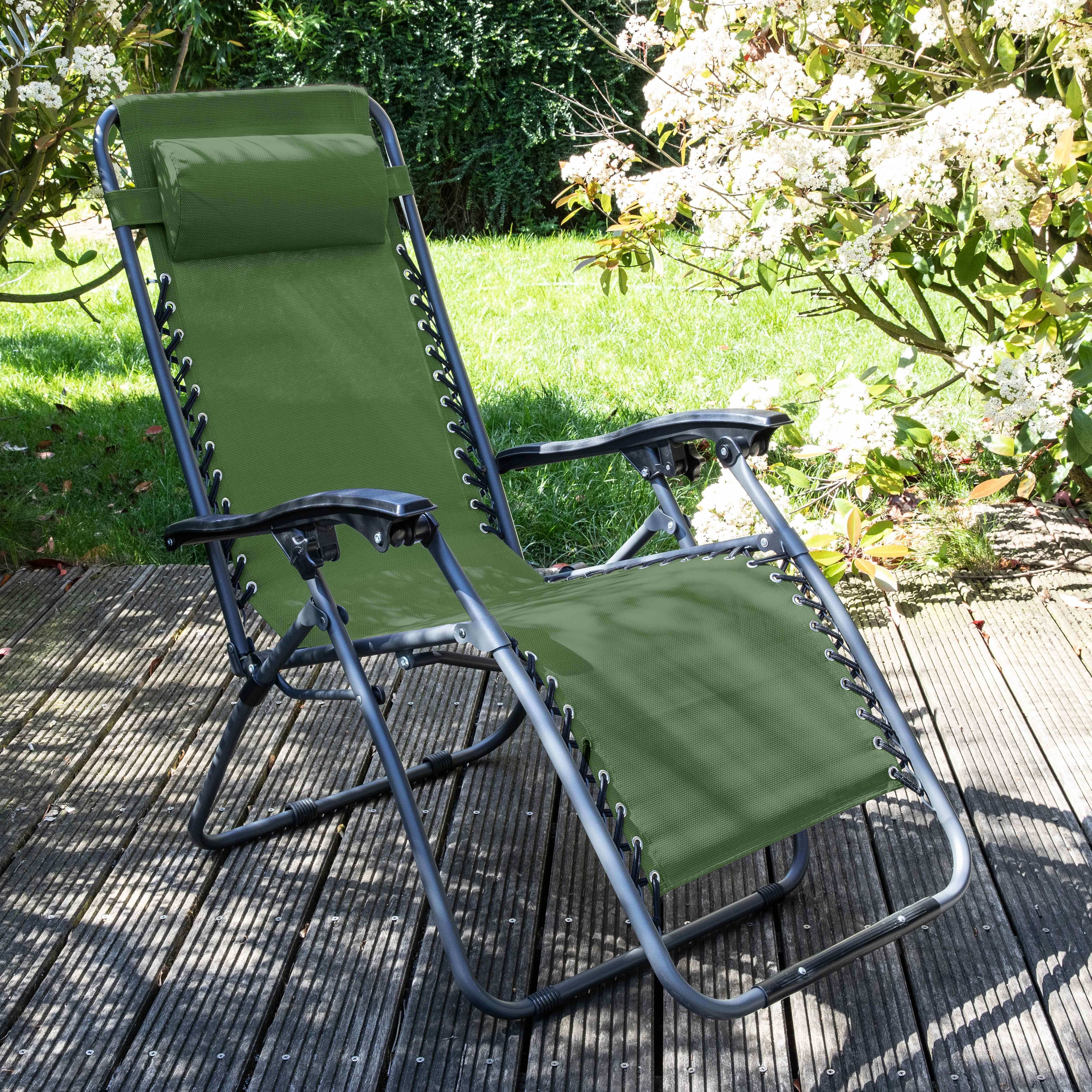 Oviala - Fauteuil relax de jardin en acier et textilène inclinable vert Monaco - Oviala - Imagen 2