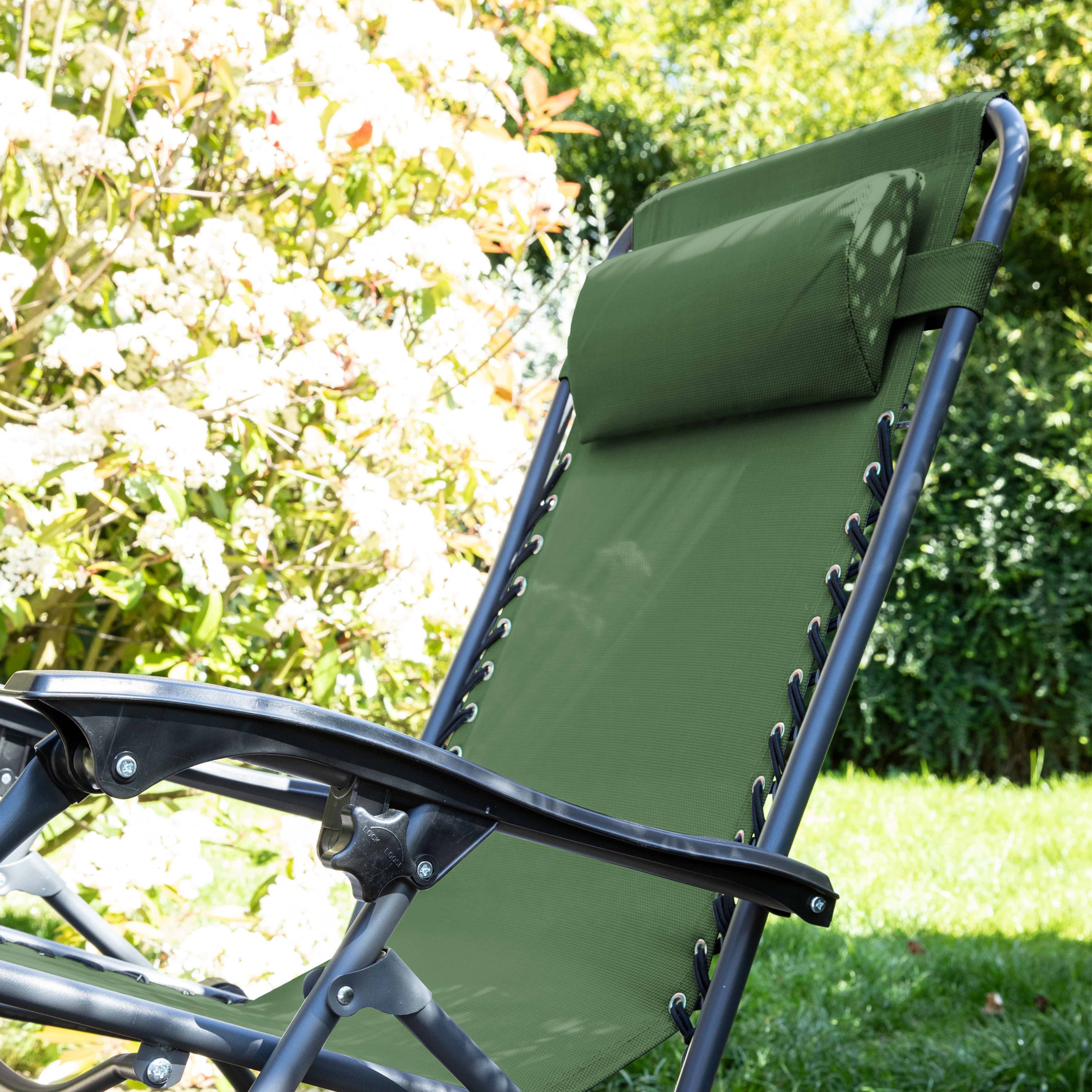 Oviala - Fauteuil relax de jardin en acier et textilène inclinable vert Monaco - Oviala - Imagen 3