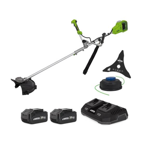 Débroussailleuse et Coupe bordure 40V 2 Batteries Lithium 4.0 Ah + Chargeur Double Lame 3 dents Bobine de fil + Harnais VITO - Imagen 1