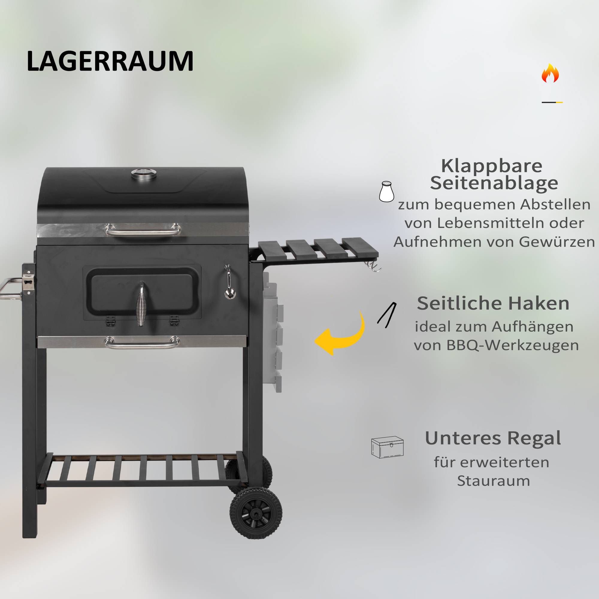 ComfortXL - Barbecue charbon acier inoxydable jardin terrasse hauteur réglable 113x65x108cm noir - ComfortXL Outdoor Living - Image 7