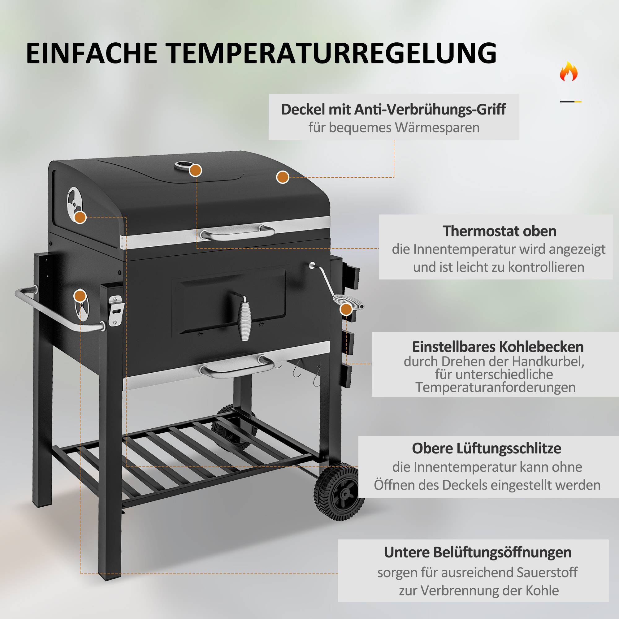 ComfortXL - Barbecue charbon acier inoxydable jardin terrasse hauteur réglable 113x65x108cm noir - ComfortXL Outdoor Living - Image 5