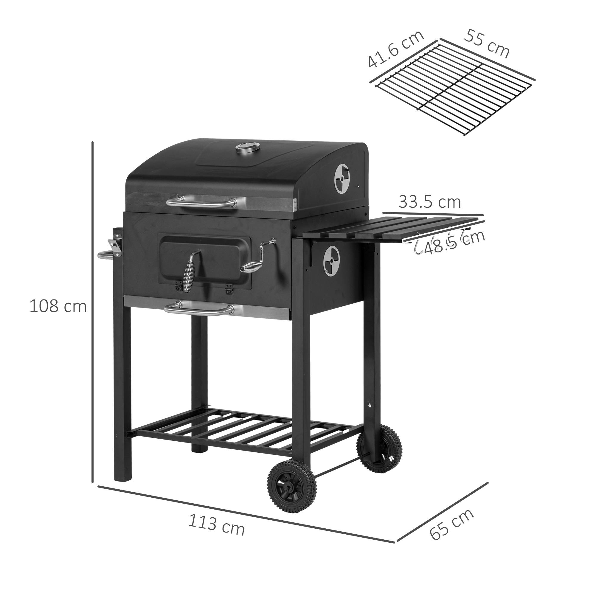 ComfortXL - Barbecue charbon acier inoxydable jardin terrasse hauteur réglable 113x65x108cm noir - ComfortXL Outdoor Living - Image 3