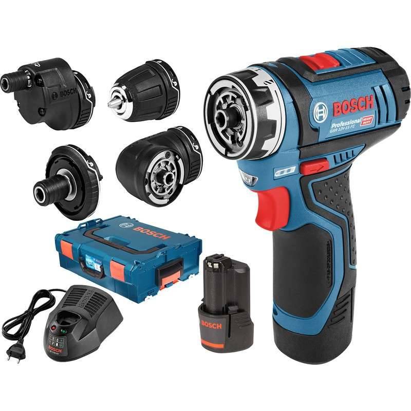 Bosch - Perceuse/Visseuse GSR 12 V-15 FC - Multifonction FlexiClick SET - BOSCH - avec 2 batteries 12V 2.0 Ah + 4 Accessoires - 06019F6000 - Image 1