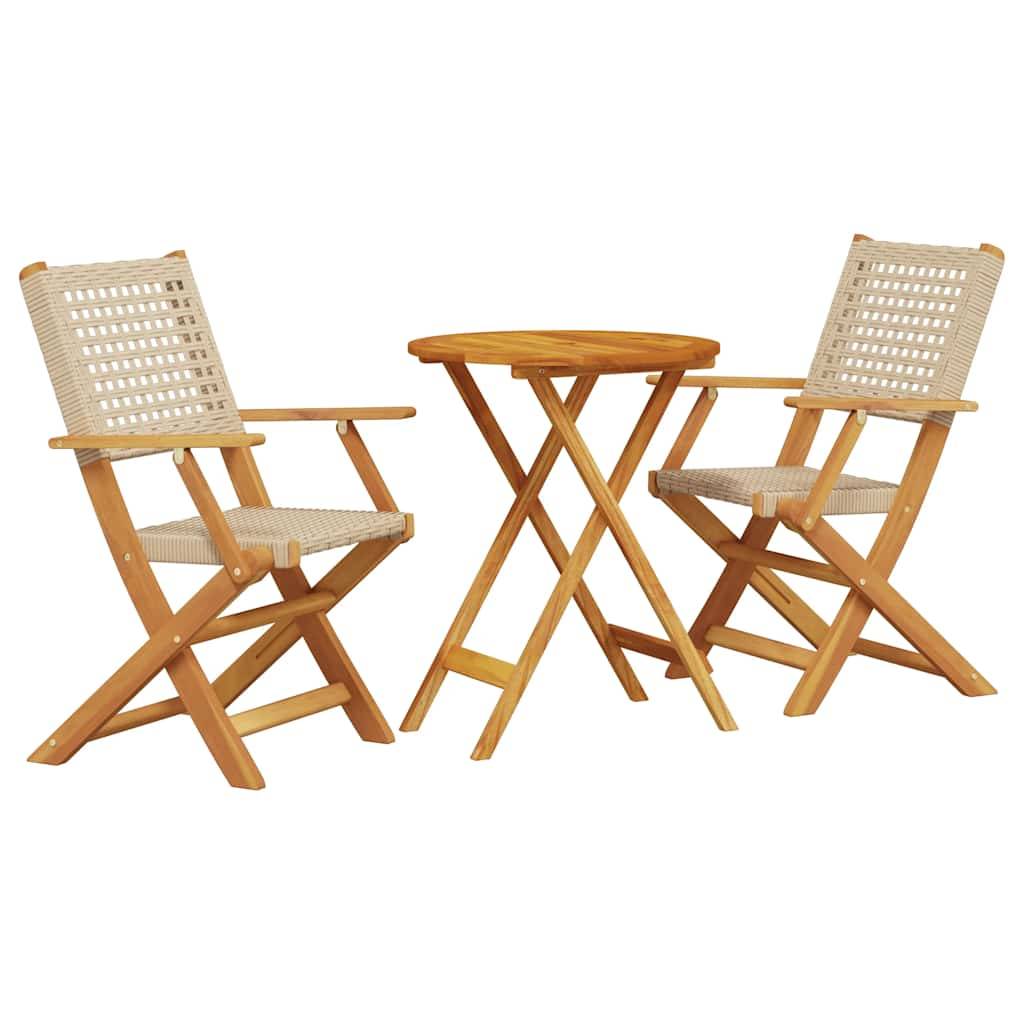 Vidaxl - Ensemble de bistro 3 pcs-Salons de jardin beige résine tressée et bois massif 437606 - Image 2