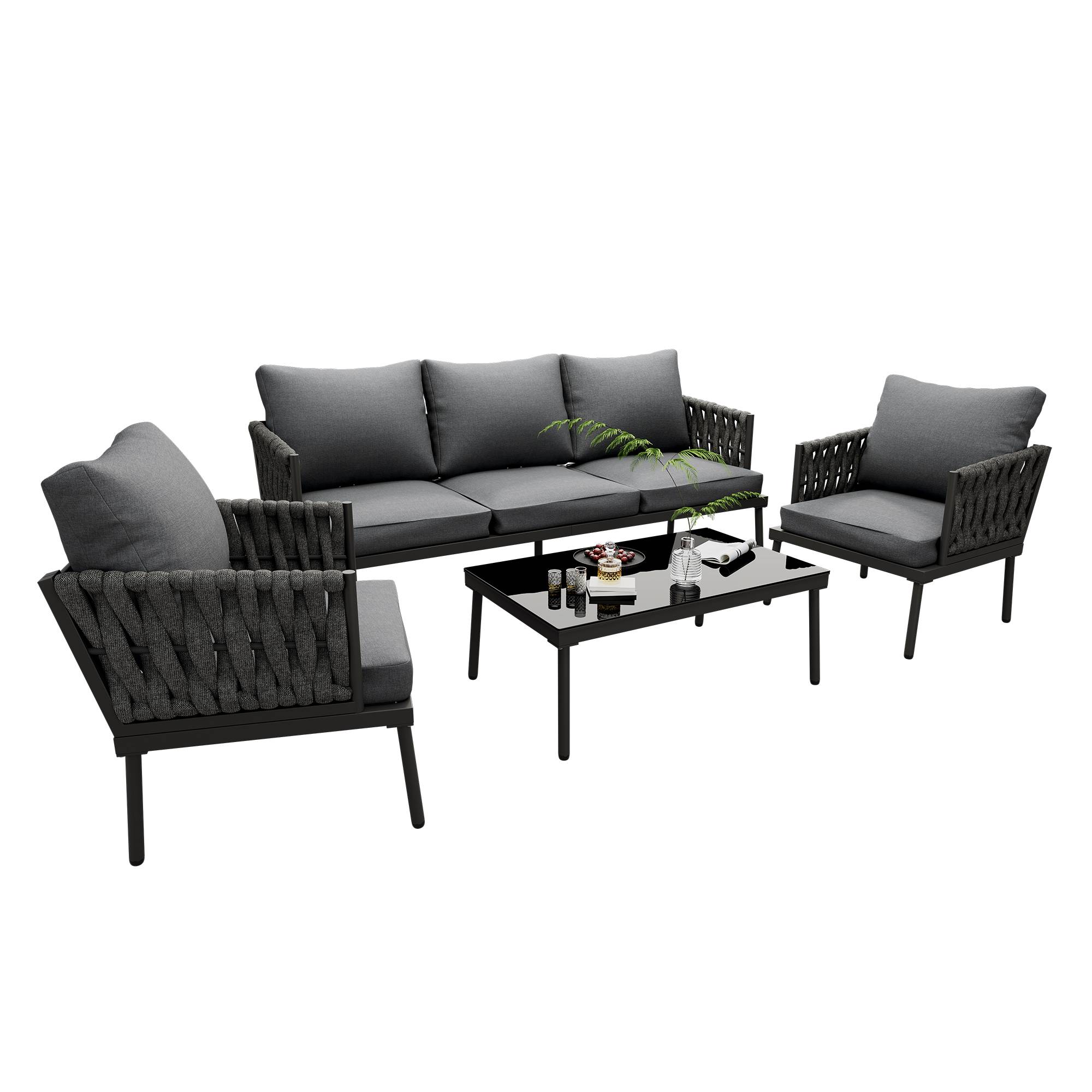 Canapé de jardin 3 places avec 2 fauteuils et table Acier Gris - PANGIVO - Image 7