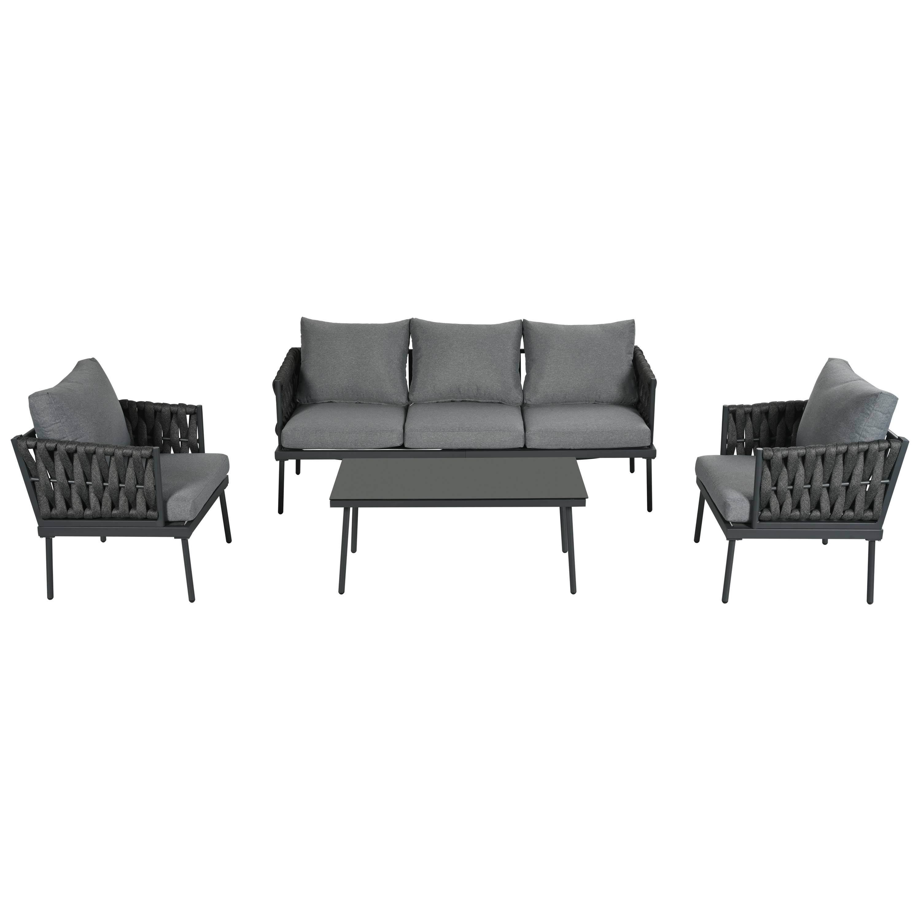 Canapé de jardin 3 places avec 2 fauteuils et table Acier Gris - PANGIVO - Image 10