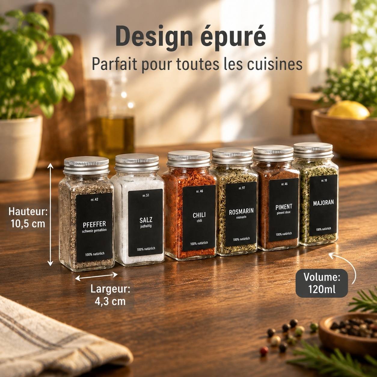 Set de 36 Pots à Épices en Verre Hermétiques avec Couvercles et Étiquettes - Image 3