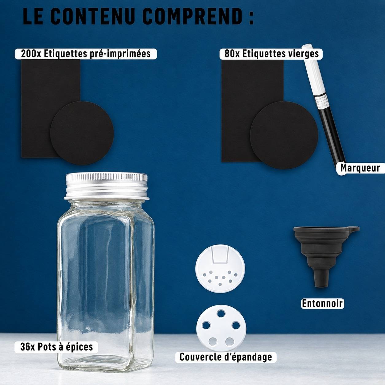 Set de 36 Pots à Épices en Verre Hermétiques avec Couvercles et Étiquettes - Image 2