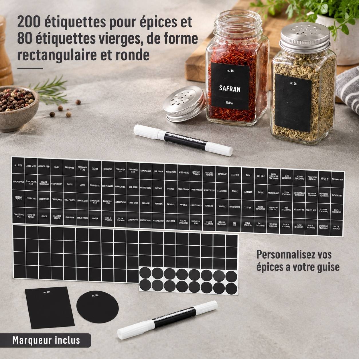 Set de 36 Pots à Épices en Verre Hermétiques avec Couvercles et Étiquettes - Image 8