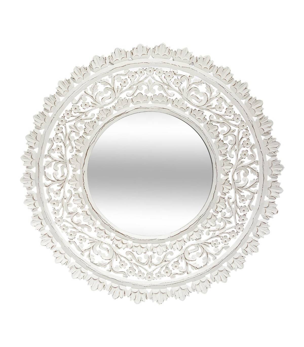 Grand Miroir mural Blanc aspect vieilli en Bois ajouré D 90 cm - Imagen 1