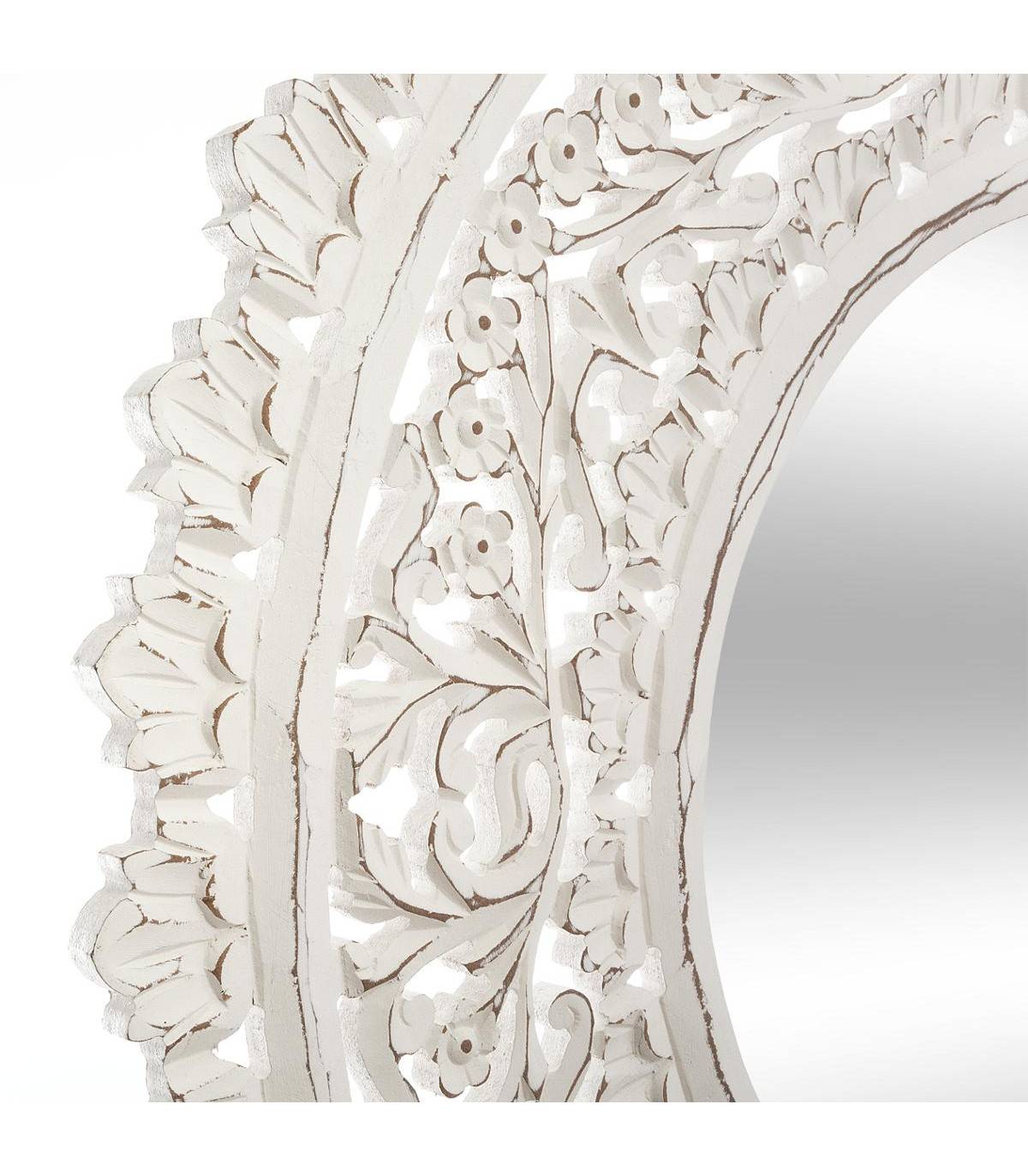 Grand Miroir mural Blanc aspect vieilli en Bois ajouré D 90 cm - Imagen 2