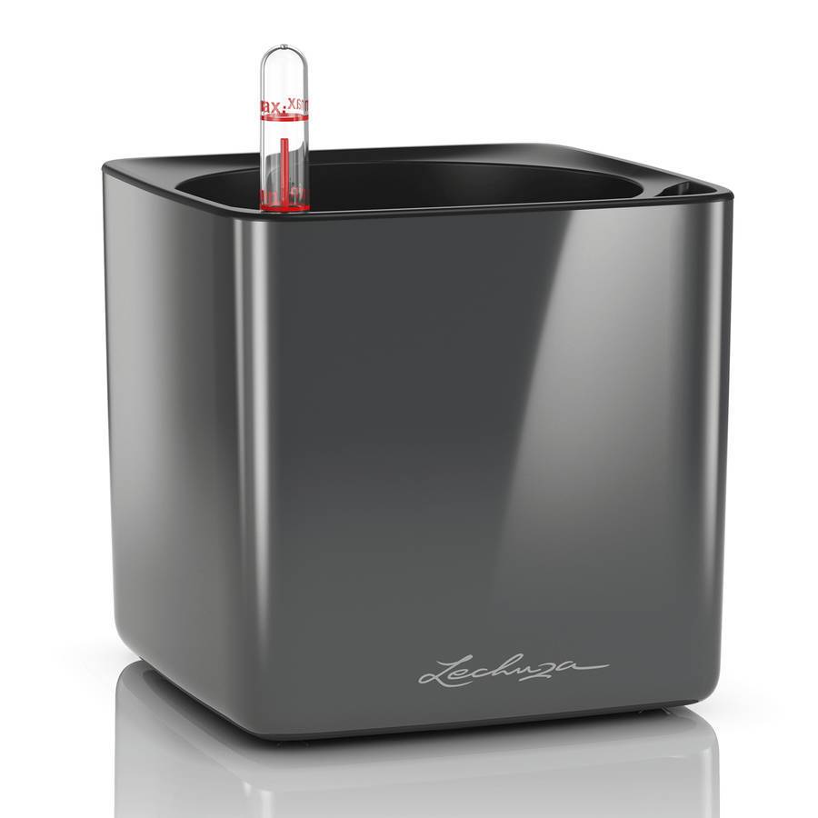 Lechuza - Cube Glossy 16 - 16x16x16 cm - Kit Complet, anthracite ultra brillant Lechuza