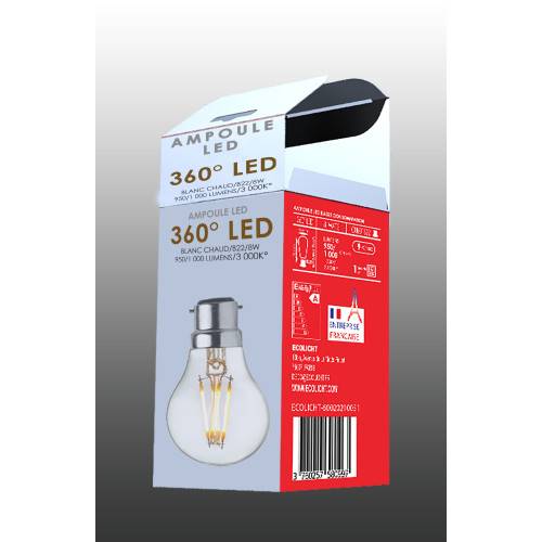 Ampoule Lampe B22 LED Filament droits 8W classique verre clair ECOLICHT - Imagen 3
