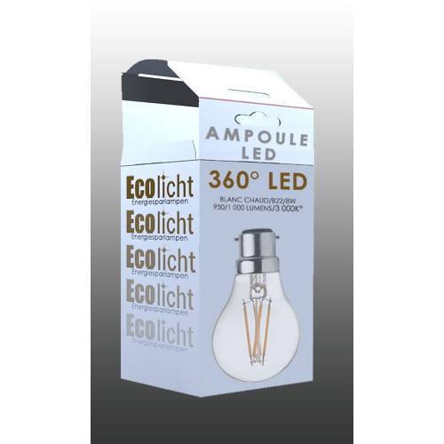 Ampoule Lampe B22 LED Filament droits 8W classique verre clair ECOLICHT - Imagen 4