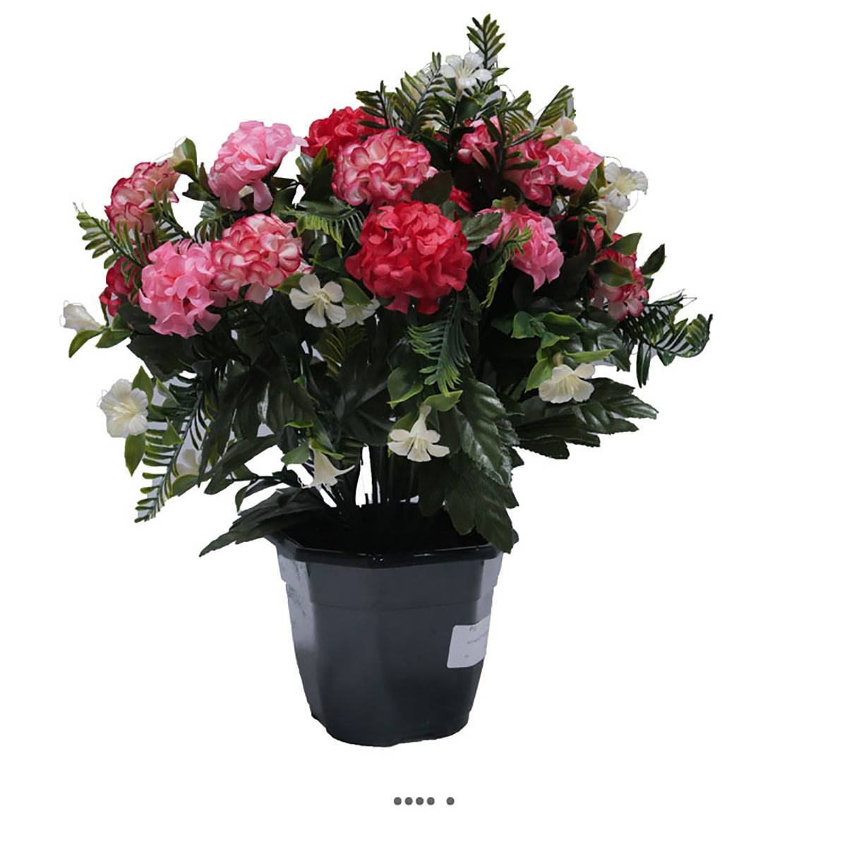 Artificielles - Pot fleurs artificielles pour le cimetière oeillets fleurettes H 35 cm D 30 cm Rose fushia - couleur: Rose fushia 730 - Imagen 2