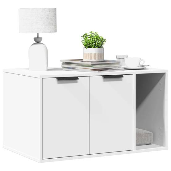 Meuble de bac à litière bois d'ingénierie blanc 80 x 50 x 45 cm - PANGIVO - Image 1