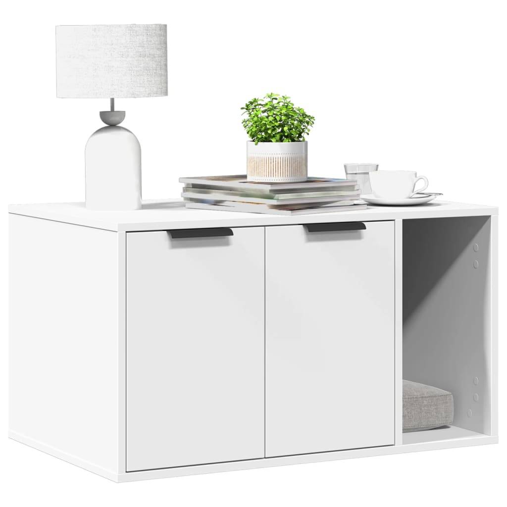 Meuble de bac à litière bois d'ingénierie blanc 80 x 50 x 45 cm - PANGIVO - Image 1