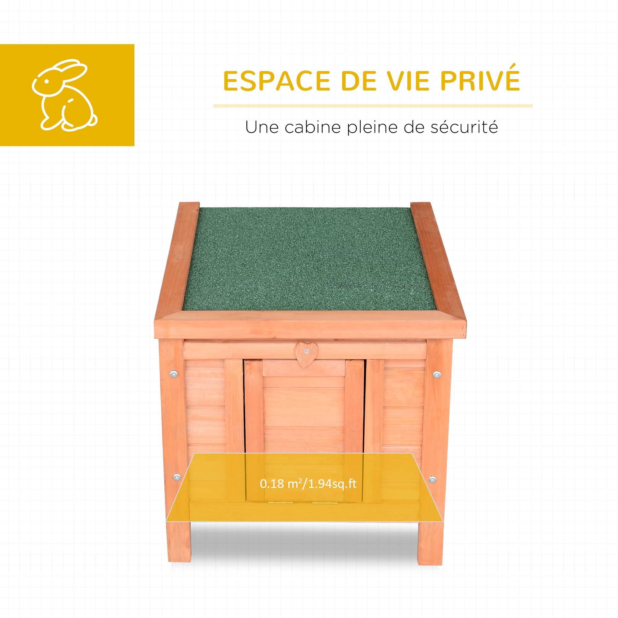 Clapier lapin avec rampe et porte, toit ouvrant étanche, bois de sapin naturel et vert - Image 6