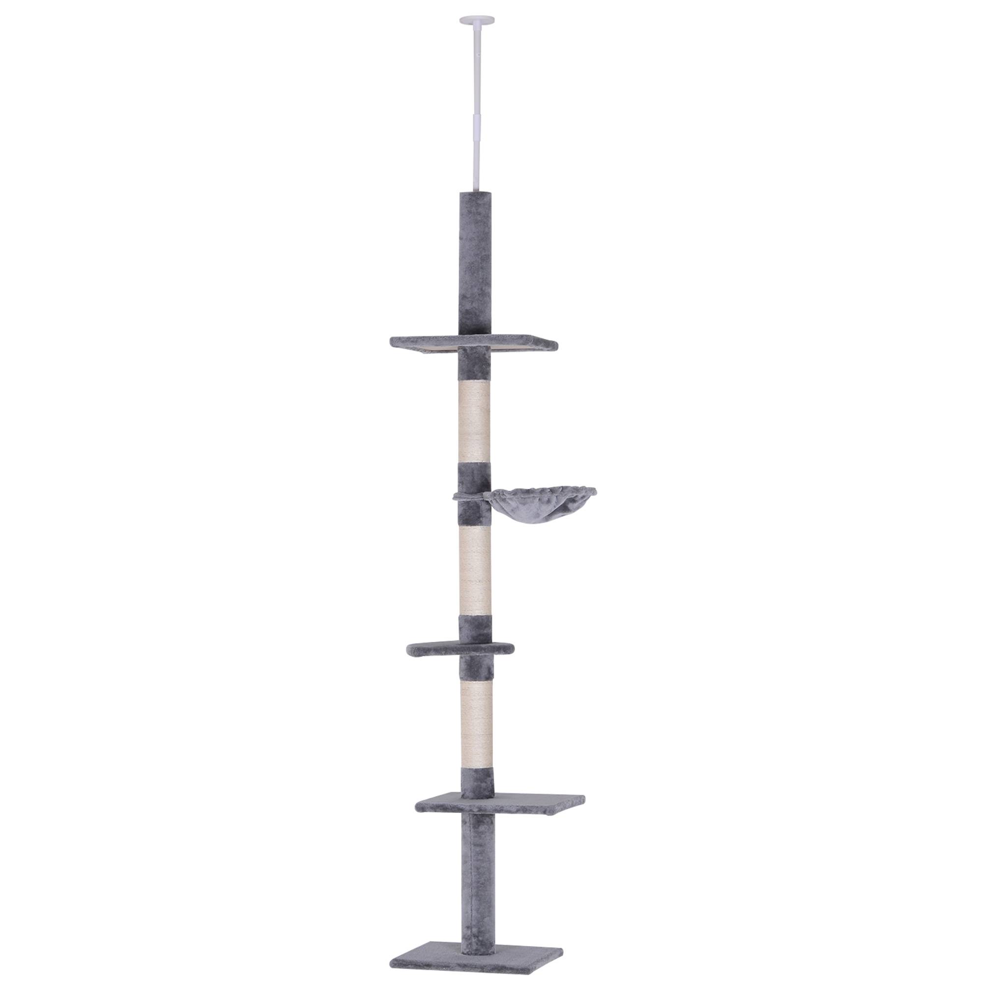 Pawhut - Arbre à chat poteau à griffer L40 x l 34 x H 230-260 cm 5 niveaux d'activités gris - Imagen 1