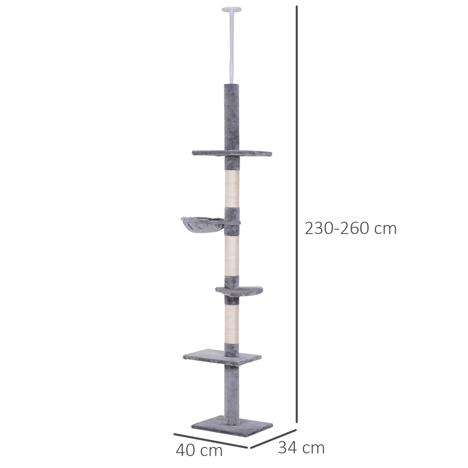 Pawhut - Arbre à chat poteau à griffer L40 x l 34 x H 230-260 cm 5 niveaux d'activités gris - Imagen 3