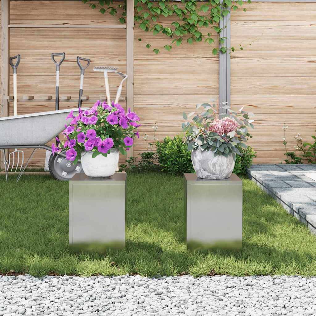 Lot de 2 Porte-pots design en Acier inoxydable Pour Jardin et Balcon en extérieur Argenté 24x24x35 cm – ComfortXL Outdoor Living - Image 4