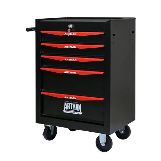 Servante d'atelier acier garage rangement 5 tiroirs 60x33x77cm noir rouge - ComfortXL Outdoor Living - Image 2