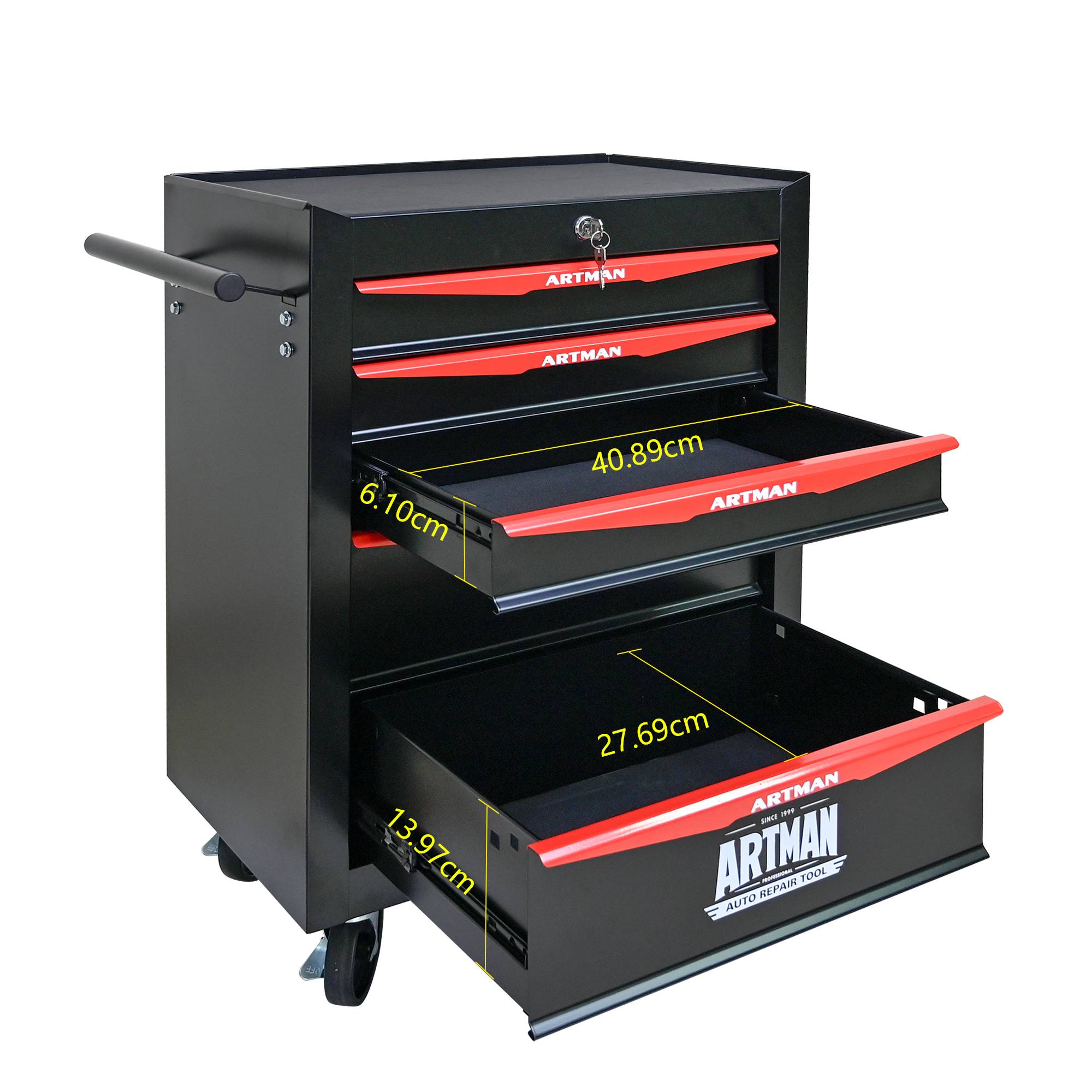 Servante d'atelier acier garage rangement 5 tiroirs 60x33x77cm noir rouge - ComfortXL Outdoor Living - Image 4