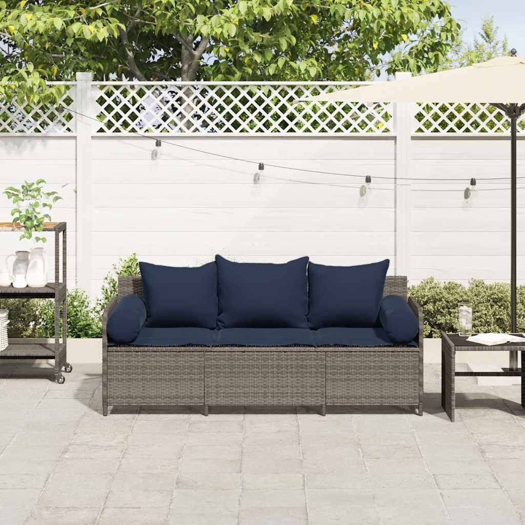 Canapé Extérieur 3 Places Résine Tressée Grise & Tissu Polyester Résistant pour Jardin ou Véranda Bleu – ComfortXL Outdoor Living - Image 3