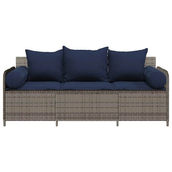Canapé Extérieur 3 Places Résine Tressée Grise & Tissu Polyester Résistant pour Jardin ou Véranda Bleu – ComfortXL Outdoor Living - Image 4