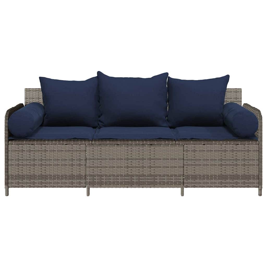 Canapé Extérieur 3 Places Résine Tressée Grise & Tissu Polyester Résistant pour Jardin ou Véranda Bleu – ComfortXL Outdoor Living - Image 4
