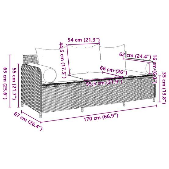 Canapé Extérieur 3 Places Résine Tressée Grise & Tissu Polyester Résistant pour Jardin ou Véranda Bleu – ComfortXL Outdoor Living - Image 7