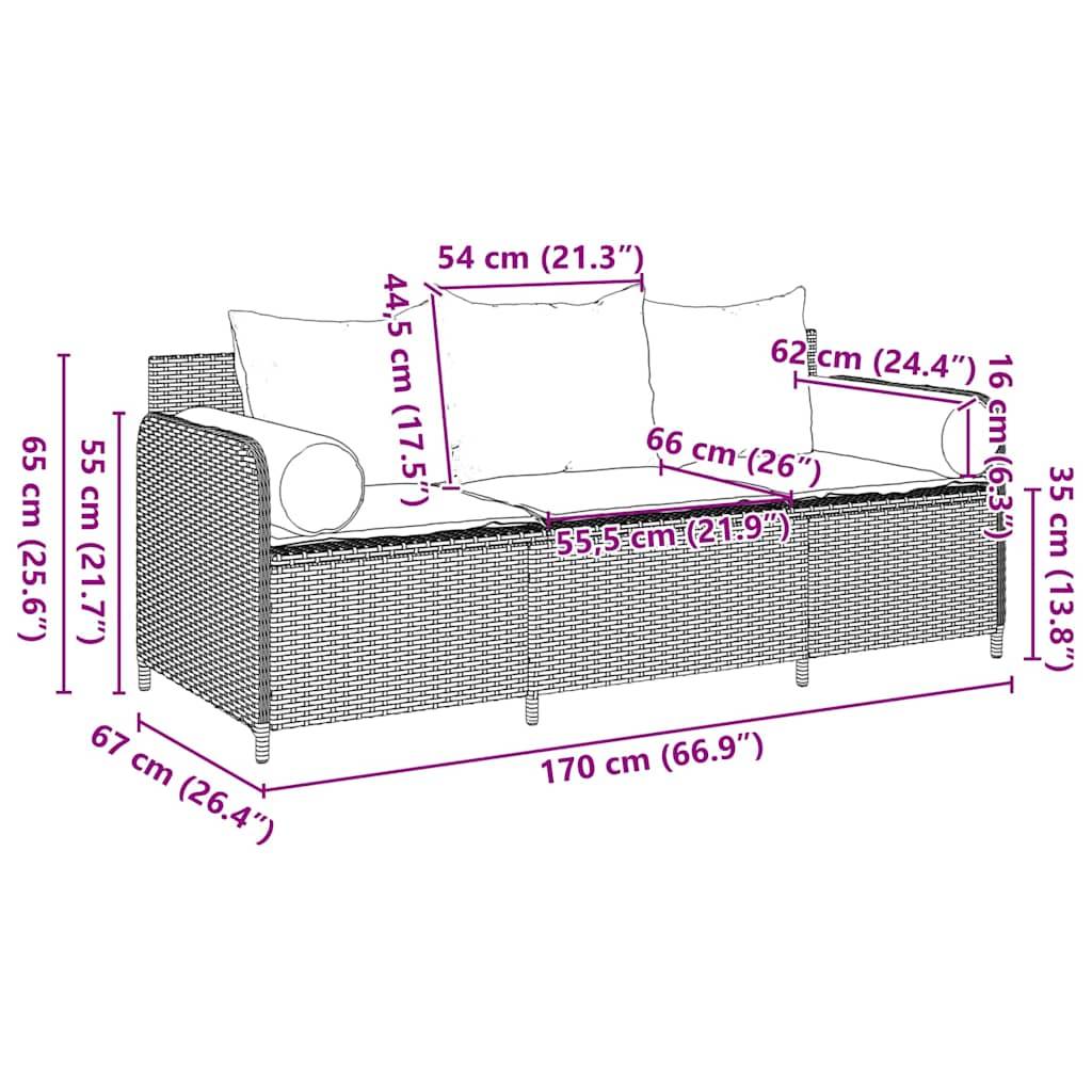 Canapé Extérieur 3 Places Résine Tressée Grise & Tissu Polyester Résistant pour Jardin ou Véranda Bleu – ComfortXL Outdoor Living - Image 7