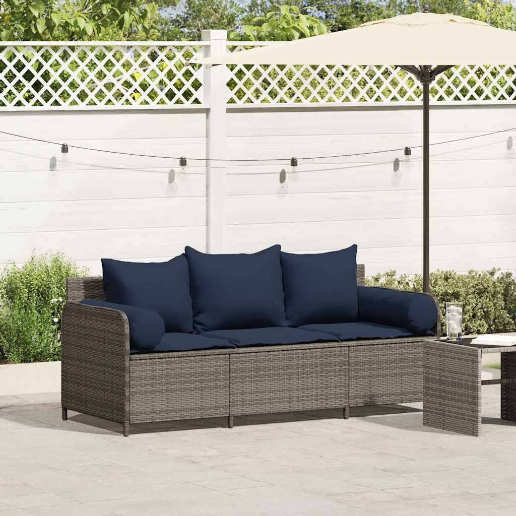 Canapé Extérieur 3 Places Résine Tressée Grise & Tissu Polyester Résistant pour Jardin ou Véranda Bleu – ComfortXL Outdoor Living