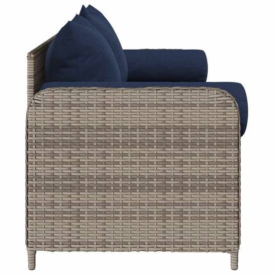 Canapé Extérieur 3 Places Résine Tressée Grise & Tissu Polyester Résistant pour Jardin ou Véranda Bleu – ComfortXL Outdoor Living - Image 5