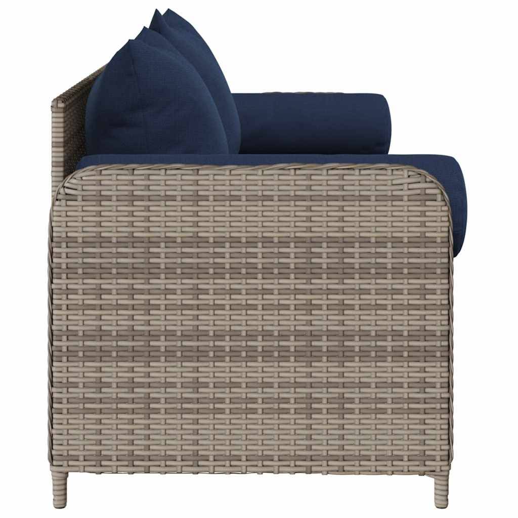Canapé Extérieur 3 Places Résine Tressée Grise & Tissu Polyester Résistant pour Jardin ou Véranda Bleu – ComfortXL Outdoor Living - Image 5