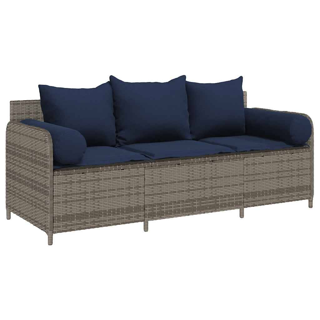Canapé Extérieur 3 Places Résine Tressée Grise & Tissu Polyester Résistant pour Jardin ou Véranda Bleu – ComfortXL Outdoor Living - Image 2