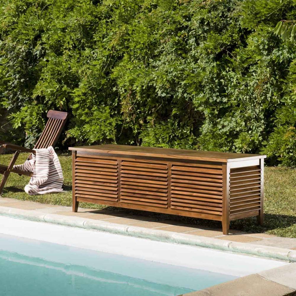 Macabane - MAEVA - Coffre de jardin piscine en bois teck huilé 200x55cm - Imagen 2