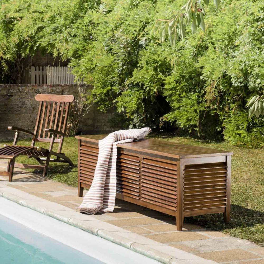 Macabane - MAEVA - Coffre de jardin piscine en bois teck huilé 200x55cm - Imagen 4