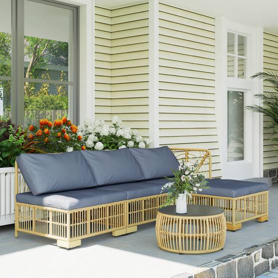 ComfortXL - Salon de jardin modulable 5 pièces acier résine tressée patio gris - ComfortXL Outdoor Living - Image 3