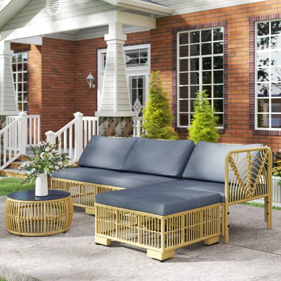 ComfortXL - Salon de jardin modulable 5 pièces acier résine tressée patio gris - ComfortXL Outdoor Living - Image 4